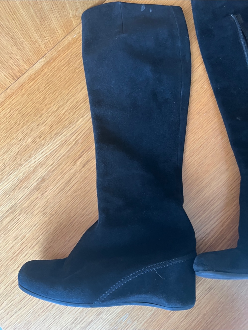 Black Suede Over-the-Knee Wedge Boot - Women